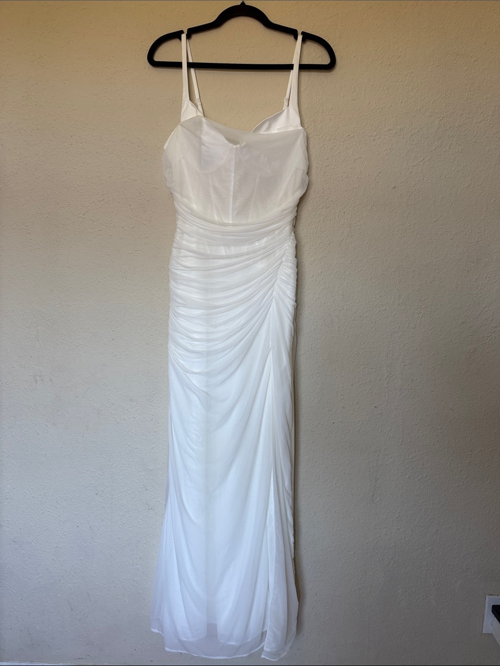 HOUSE OF CB Lini White Mesh Maxi Dress white ruched size L regular cup A-C NWOT - Picture 7 of 17